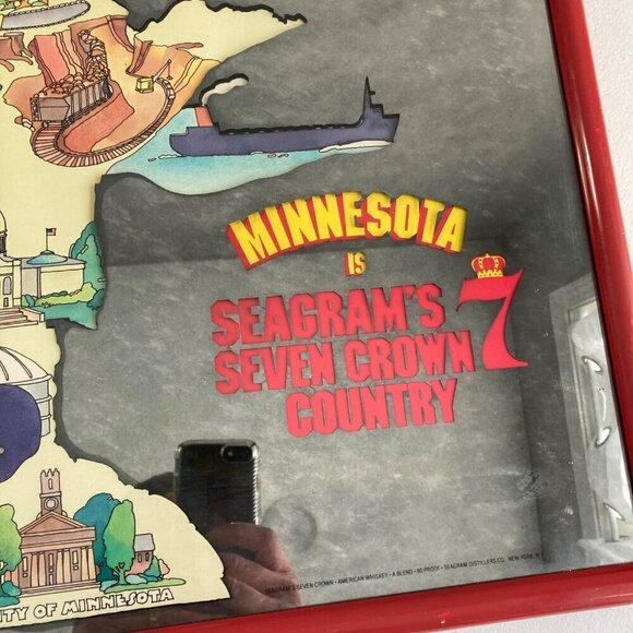 RARE Seagram's 7 Seven Crown Country Minnesota Bar Mirror Sign Vintage - Picture 6 of 9